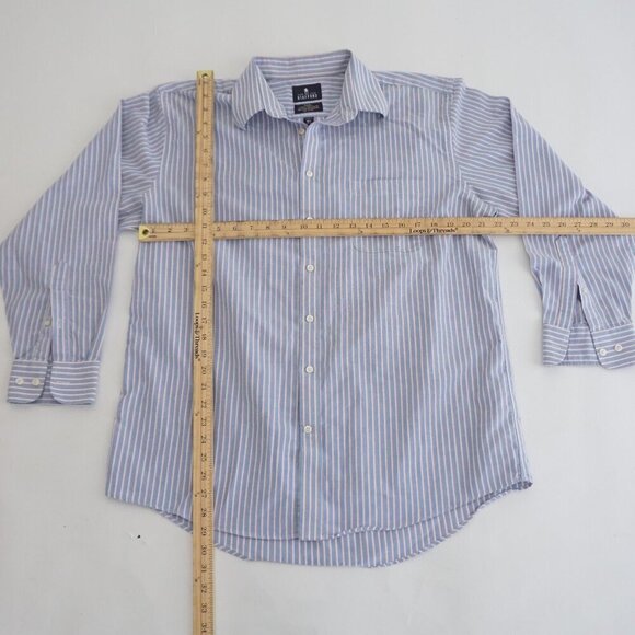 Stafford Blue White Pinstripe Wrinkle-Free Oxford Regular Fit Button Dress Shirt - Picture 3 of 10